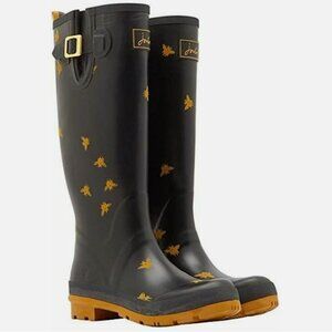 Joules Welly Print Black Bee Print High Shaft Waterproof Rain Boots